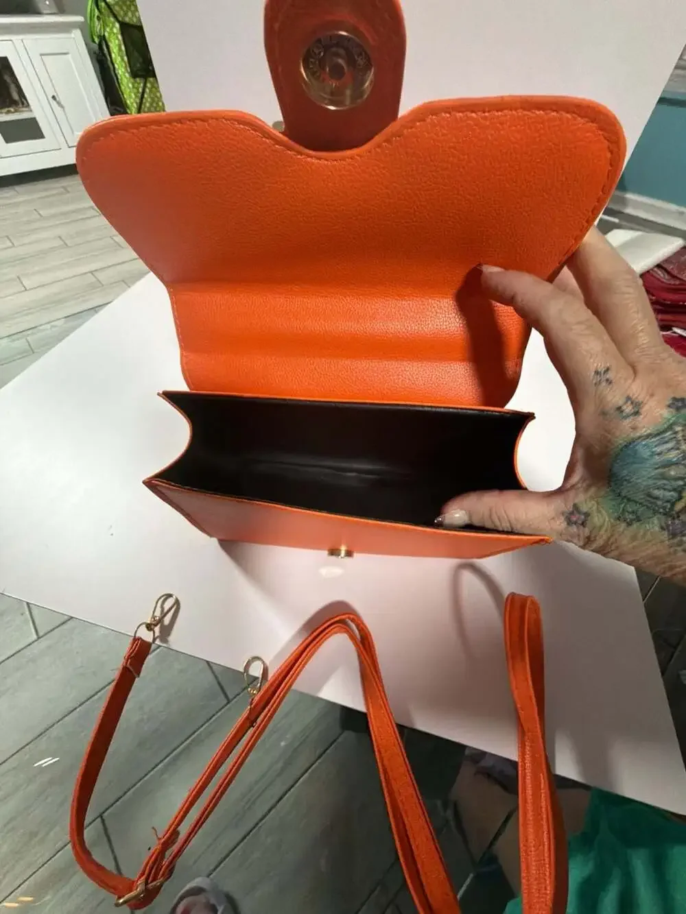 Orange Faux Leather Structured Top Handle Satchel with Crossbody Strap and Match